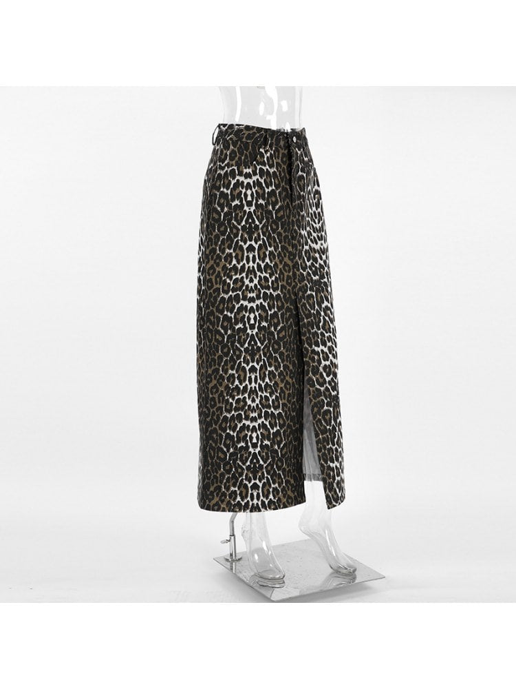 Leopard Denim Skirt