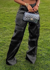 Satin Black Cargo Pants