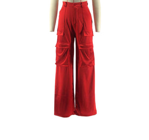 Red Satin Cargo Pants