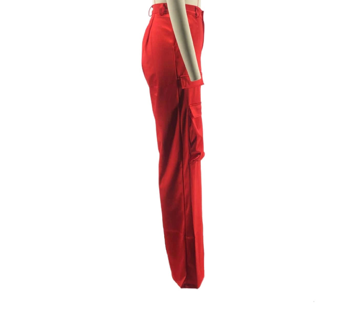 Red Satin Cargo Pants