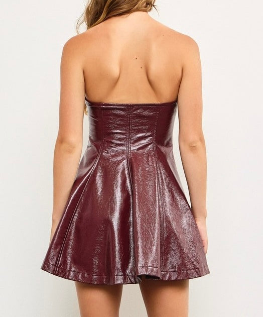 Burgundy Pleather Dress