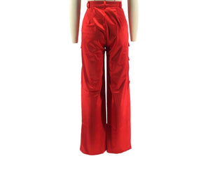 Red Satin Cargo Pants