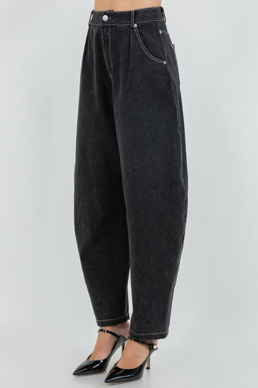Washed Black Barrel Jeans (PRE ORDER)