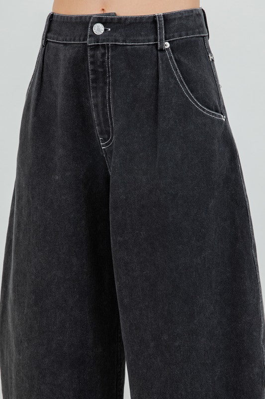 Washed Black Barrel Jeans (PRE ORDER)