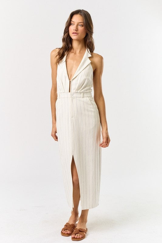 Cream & Navy Striped Dress