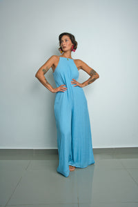 Blue Open Back Playsuit