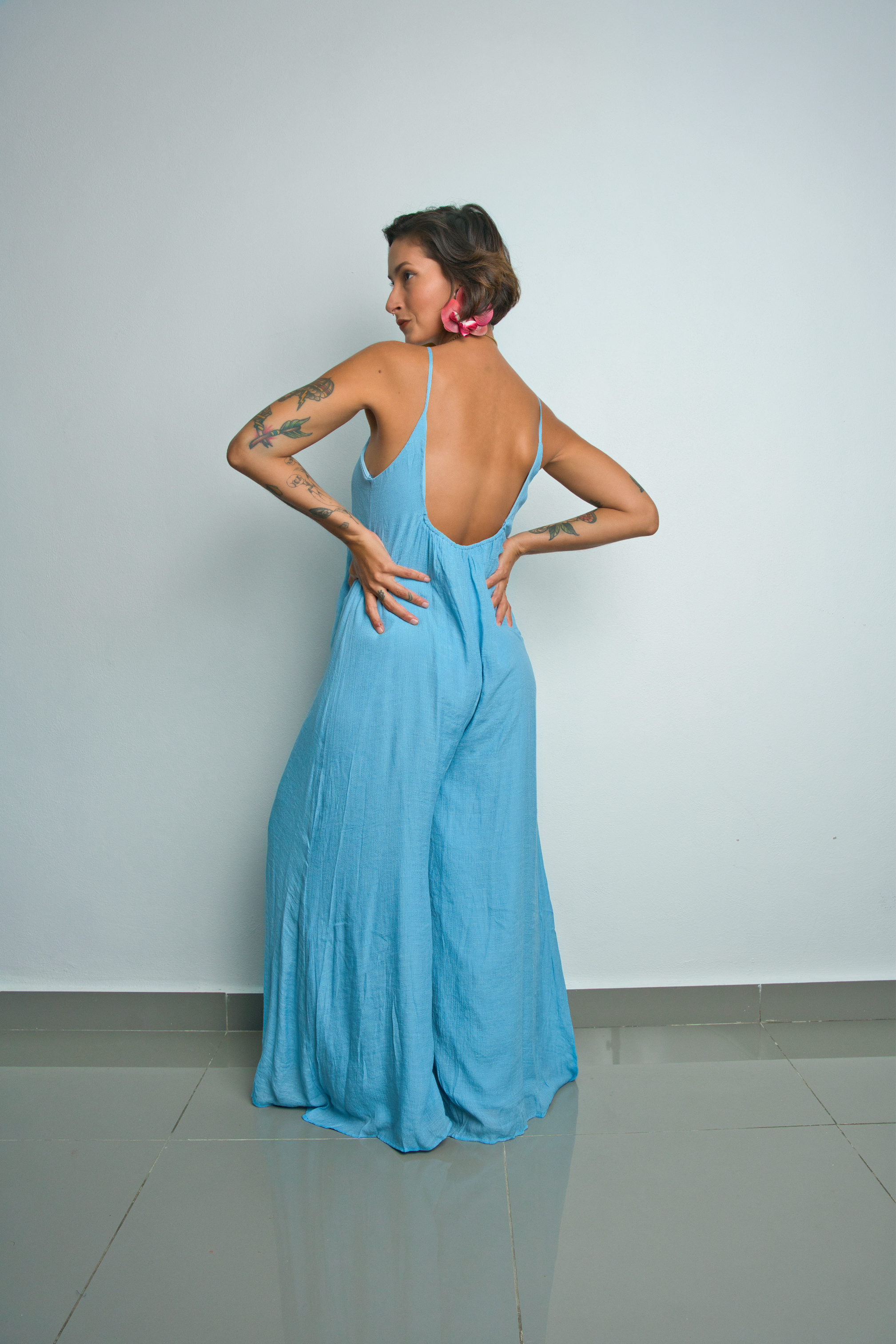 Blue Open Back Playsuit