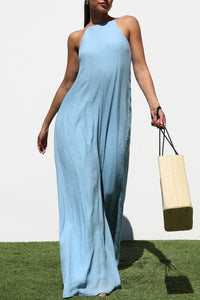 Blue Open Back Playsuit