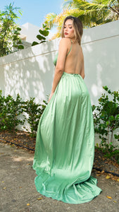 Green Satin Maxi