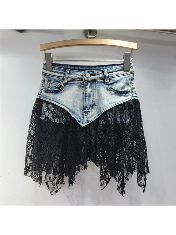 Lace Denim Skirt