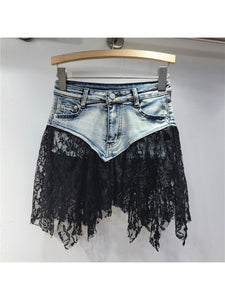 Lace Denim Skirt