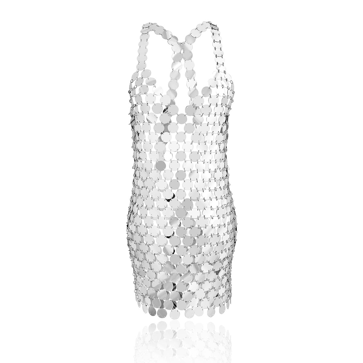 silver circle dress Weston Silver Sequin Off Shoulder Corset Dress XXS / US 0